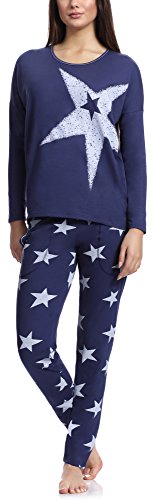 Italian Fashion IF Pijama Camiseta y Pantalones Mujer ST1R M007 (Azul Oscuro, M)
