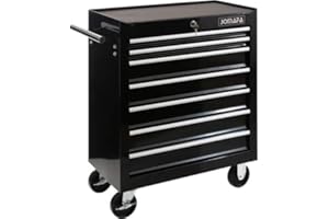 JOMAFA Carro Herramientas 7 CAJONES | Armario de Herramientas | 7 cajones | Bloqueable | Robusto | con Ruedas Negro