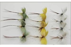 JUST CATCH 12 Mayfly trout flies, Barbed or barbless drakes, Green,Grey & Yellow early season top flies, May and June Must Haves