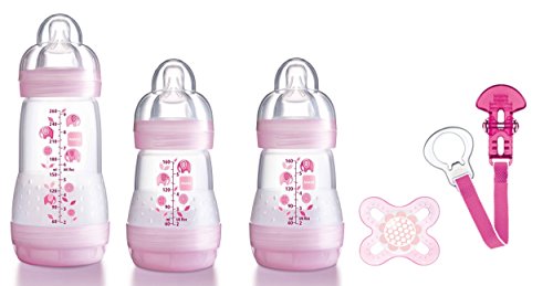 MAM Welcome to The World Set includes Bottles, Soother and Clip (Pink)