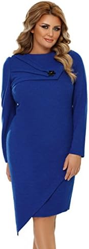 Miss Grey Womens Midi Pencil Irregular Long Sleeve Work Business Plus Size Dress Blue 5X-Large