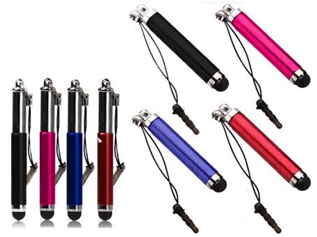 TECHGEAR 4 Stück Stylus für Apple iPads und Tablets mit kapazitiven Displays/ausziehbar Style/Rosa Blau Schwarz Rot