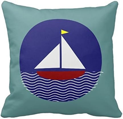 GraebnerSaleStore 18X 18inch Pastoral Style Cotton Linen Decorative Throw Pillow Cover Cushion Case Blue and Red Sailboat Nautical H:165