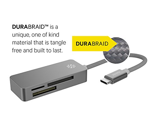 Kanex USB-C / Thunderbolt 3 Kartenlesegerät aus Aluminium – space grey [DuraBraid Kabel | kompakte Bauform | 5 Gbps | Unterstützt 12 Formate (z. B. Micro SD, SD)] – K181-1031-SG8I - 3