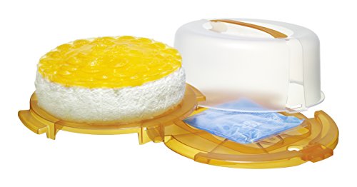 Rotho 1720102217 Tortenglocke Kuchenbutler Cool und fresh aus Kunststoff PP, ideal zum Transportieren Kühlen von Torten, mit Tragegriff Kühlkissen, circa 38 x 34 x 16 cm, transparent / orange - 4