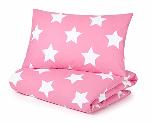 Cotbed Duvet Cover and Pillowcase Set, Pink with White Stars