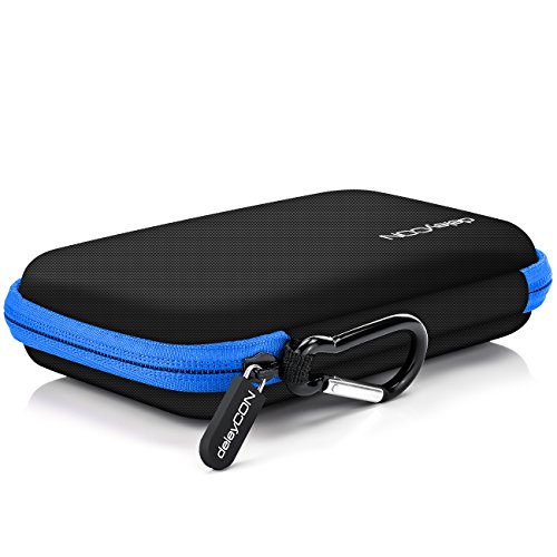 deleyCON Festplattentasche / Festplatten Case / HDD Case – für 2.5 Zoll Festplatten und SSD – Robust & Stoßsicher – 2 Innenfächer / Netztaschen – Schwarz/Blau - 4