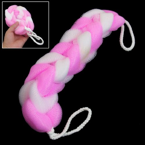 SODIAL(R)Rosa & Weiss Dehnbare Nylon Bad Dusche Netz Sponge - 2