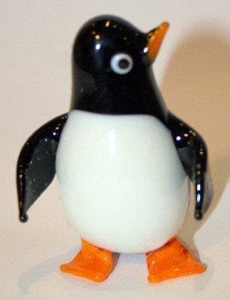 Small Glass Black and White Penguin Ornament Boxed