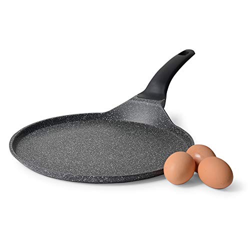 ProCook Granite - Poêle à Crêpe Induction - Revêtement antiadhésif Effet Pierre - Garantie sans PFOA - Manche Isolant Bakélite - Crêpière 28cm