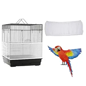 Bird Cage Seed Catcher, Airy Gauze Seeds Bird Cage Cover Guard Dust-Proof Universal Birdcage Accessories Parrot Bird Nylon Mesh Net Cover Stretchy Shell Skirt Traps Cage Basket (L, White)