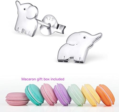 CuteCachoo - Mini macaron gift box included! Childrens elephant ear studs. Quality sterling silver earrings for kids or adults.