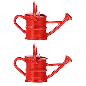 DOITOOL 2pcs Mini Watering Can Ornaments Mini Kettle Watering Pot Retro Miniature Gardening Landscape Decor Red