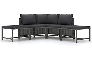 vidaXL Set de Sofá de Jardín 5 Piezas con Cojines Patio Muebles Mobiliario Terraza Exterior Hogar Silla Asiento Acolchado Ratán Sintético Gris