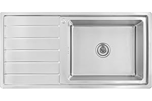 Omeere, Fregadero incorporado de 100 x 50 x 21 cm con gran cuenco, 50 x 40 cm, Fregadero de cocina, Acero inoxidable 304, Grosor del material 0,9 mm, Fregadero cuadrado, 1 cuenco, Escurridor R20