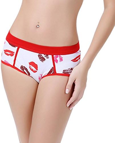 100% Pure Cotton Couples Underwear Lovers Underwear His-and-her Clothes Men's Briefs Women's Knickers Panties Boxers (Large(Women), Red Lips)