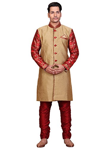 A.B.C. GarmentsGolden Sherwani With Maroon Printed Sleeve For Mens RS.2999 (70.00% Off) - Amazon A.B.C. GarmentsGolden Sherwani With Maroon Printed Sleeve For Mens RS.2999 (70.00% Off) - Amazon