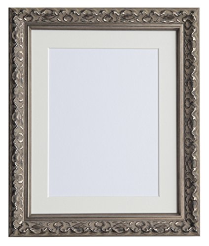 Tailored Frames Marcos a Medida de Plata Vienna, diseño de orfebre Vintage, Cuadros Chic, tamaño 80 x 60 cm, para 70 x 50 cm, con Soporte Blanco Envejecido