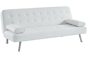 Vente-unique - Sofá Cama Clic-clac Michelle II de Piel sintética - Blanco
