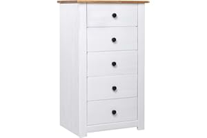 vidaXL Panama-Kiefer Sideboard 5 Schubladen Anrichte Kommode Schrank Beistellschrank Schubladenkommode Mehrzweckschrank Weiß 46x40x89cm
