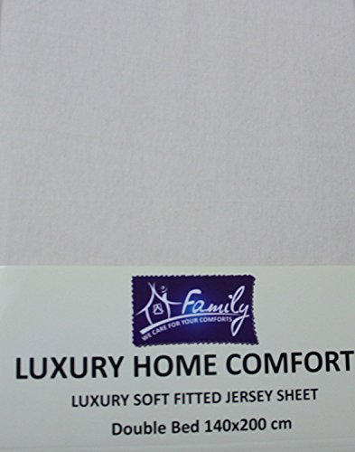Family Bedding Cotton Jersey Double Bed Fitted Sheet, 140 cm x 200 cm, Cream