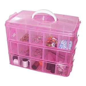 Aufbewahrungsbox mit 3 Ebenen Pink - Stapelbare Box mit 30