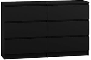 WHATSIZE ENTERPRISE – Moderna – Large Chest of Drawers – Contemporary 6 Drawer Tall Dresser & Bedside Drawers - Office, Lounge & Bedroom Furniture Storage Cabinet, Black