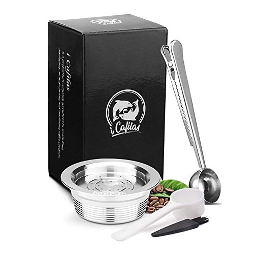 UMIWE Reusable Capsules for LAVAZZA,Stainless Steel Refillable Capsules Pods Coffee Filter Cup Compatible for Most LAVAZZA Machines (1 Brush 2 Spoons)