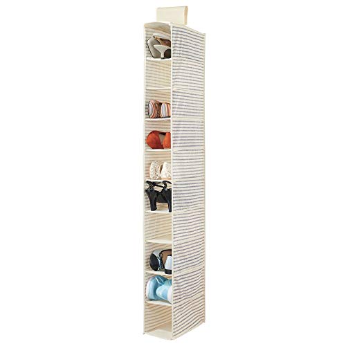 mDesign-lot-de-2-tagre--chaussures--rangement-suspendu-pour-chaussures-avec-10-casiers--tagre--suspendre-pour-un-rangement-parfait-des-portefeuilles-sacs-ou-chaussures--beige-et-bleu