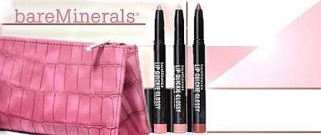 BareMinerals Bare Escentuals Deluxe Lip Quickie Glossy Trio Lip Temptations and a Clutch Bag