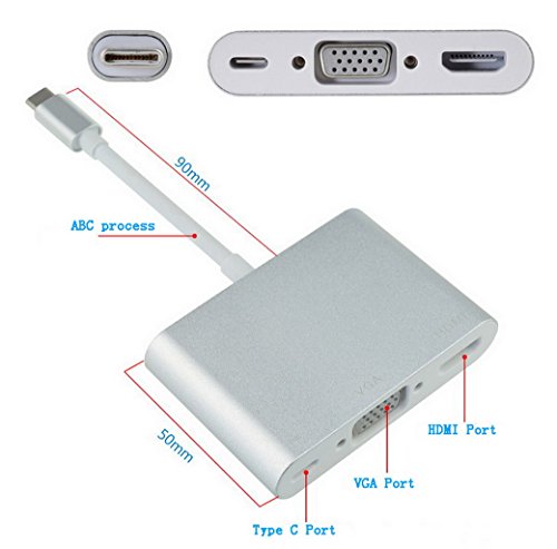 Premewish HDMI auf VGA Adapter Displayport Type-C Anschluss mit 1080P HDTV Aktiv Audio Übertragung Konverterkabel unterstützt für Macbook ChromeBook Pixel usw ( Grau ) - 3
