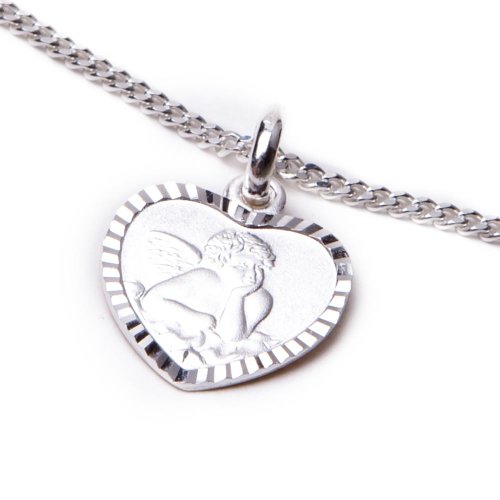 Kinderkette mit Anhänger Schutzengel Herz Ø ca. 11,3 x 10,5 mm, Panzerkette 925/- Sterling Silber, Länge ca. 36 cm, inkl. Wunschgravur - 2