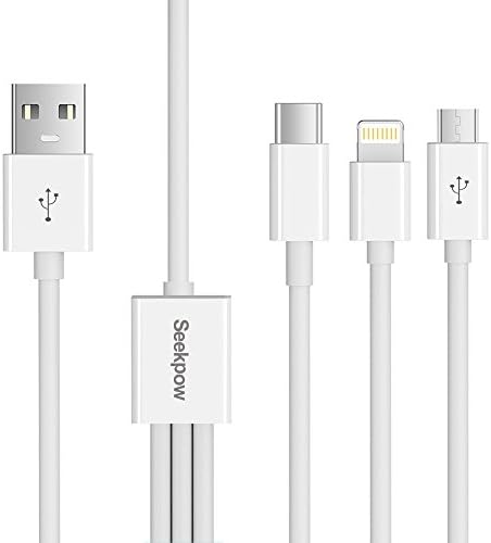 3-in-1 Lightning/USB-C and Micro USB Charging Cable, Total Max 3.5A High-speed Charging, for iOS Android Charging and Syncing Compatible with iPhone, Samsung, LG, kindle,and More 3.3ft White