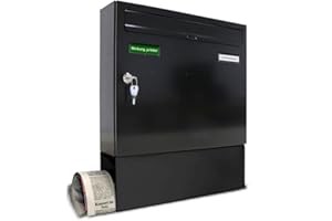 AL Briefkastensysteme Basic 1er Briefkasten mit Zeitungsfach RAL 9005 Tief Schwarz 1 Fach DIN A4 wetterfest Briefkastenanlage Posthaltebügel 2 Namensschilder