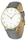 FIREFOX Damenuhr Herren- Armbanduhr Passion analog Quarz Edelstahl gelb vergoldet Lederarmband grau Zifferblatt weiß 5 ATM wasserdicht FFPL02-164