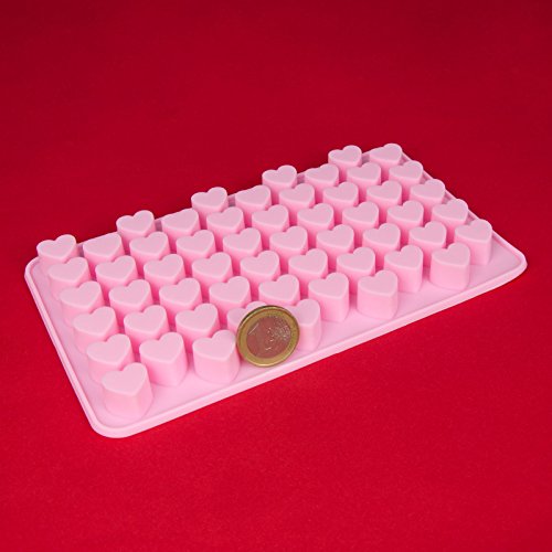 Silikonform mit Herzen, 55 kleine Herzchen, süße Silikonform, Party- Eiswürfel, Schokolade, Pralinen, Backform, Geschenkidee, Geburtstag, Valentinstag, Liebe, Romantik, heart, Amor, Farbe: Rosa - 2