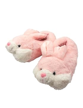 YGJT Damen Frauen Süß Plüsch Häschen Indoor Flache Slip-On Hausschuhe für Erwachsene und Kinder