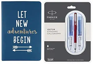 Doodle Adventures of The Mind Hard Bound Non Dated Diary (5.5 X 8.5 Inches, 80 GSM, 192 Ruled ) A5 Diary & Parker Vector Standard Calligraphy CT Fountain Pen + 2N Black & 2N Blue Ink Cartridges