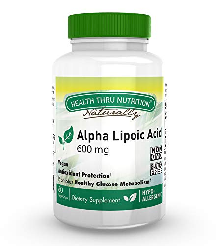 Alpha Lipoic Acid 600mg 60 Vegecaps - Vegan, Non-GMO, Gluten Free, Hypoallergenic and Free from Common excipients Such as Magnesium Stearate and Silica, by Health Thru Nutrition.