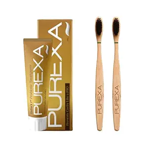 PUREXA One Anticavity Probiotic Toothpaste Prevents Cavity Like a Pro, Two Bamboo Charcoal Toothbrush, Soft brush With Charcoal Infused soft bristles for Teeth Whitening, Antibacterial and Biodegradable For Adult and Kids, Eco-Friendly