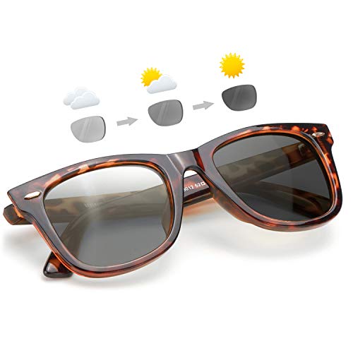 Myiaur Gafas de sol fotocromáticas Mujer, Lente polarizada cuadrada clásica Protección 100% UV (Marco de carey Lente gris fotocromática)