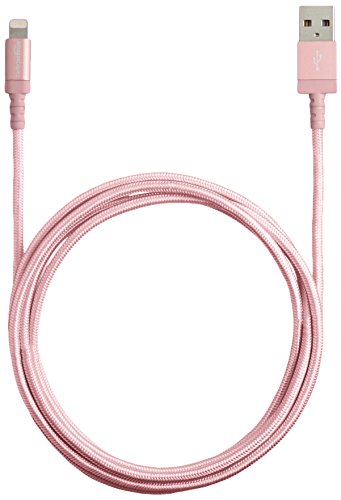 AmazonBasics Apple Certified Nylon Braided Lightning to USB Cable - 1.8 m (6 ft) - Rose Gold