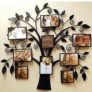 Bright Wood Craft Black MDF Wood Personalised Tree Collage Family, Friends Photo Frame | 24 x 24 inch | Set of 9 Individual Photo Frame