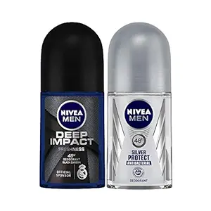 Nivea Deodorant Roll On for Men, Deep Impact Freshness, 50ml and Deodorant Roll On for Men, Silver Protect, 50ml