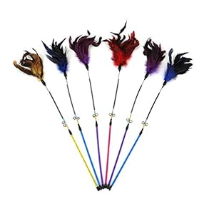AIDIYA Juguete para Gatos con Plumas y Varita de Juguete para Gato Juguete de Varita con Plumas (Rojo)