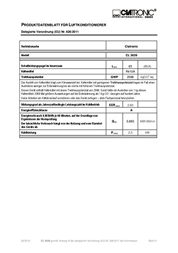 CL 3639 – mobiles Klimagerät, 8000 BTU, Multifunktions-LED-Display, 24 Std. Timer, inkl. Fernbedienung - 3
