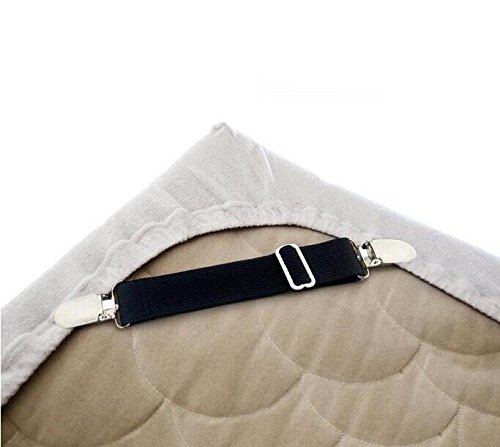 Angelkiss 4er-Pack Verstellbare Elastische Bettlakenspanner Betttuchspanner Spannbettlakenhalter mit Metallklammern für Bettlaken und dünne Bettdecken (schwarz) - 5