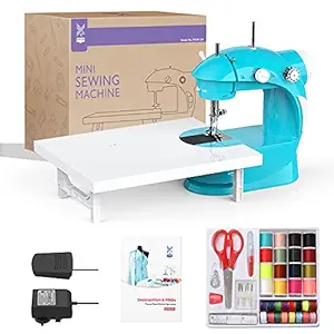 KPCB Tech Sewing Machine Mini with Extension Table and Sewing Kit for Home Tailoring, New Version (Blue)