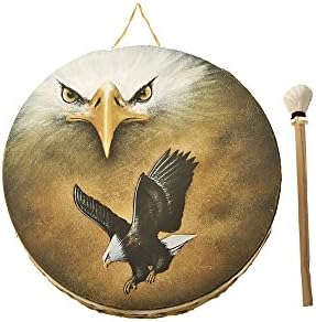 Tarahumara Eagle Hand Painted 12" Natural double Skin Drum - (Light Ceremony/Decorative Use)