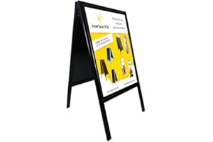 INTERFACE-PLV Chevalet stop trottoir bois noir avec porte affiche alu format A1 - Dimensions 126 x 67,5 cm